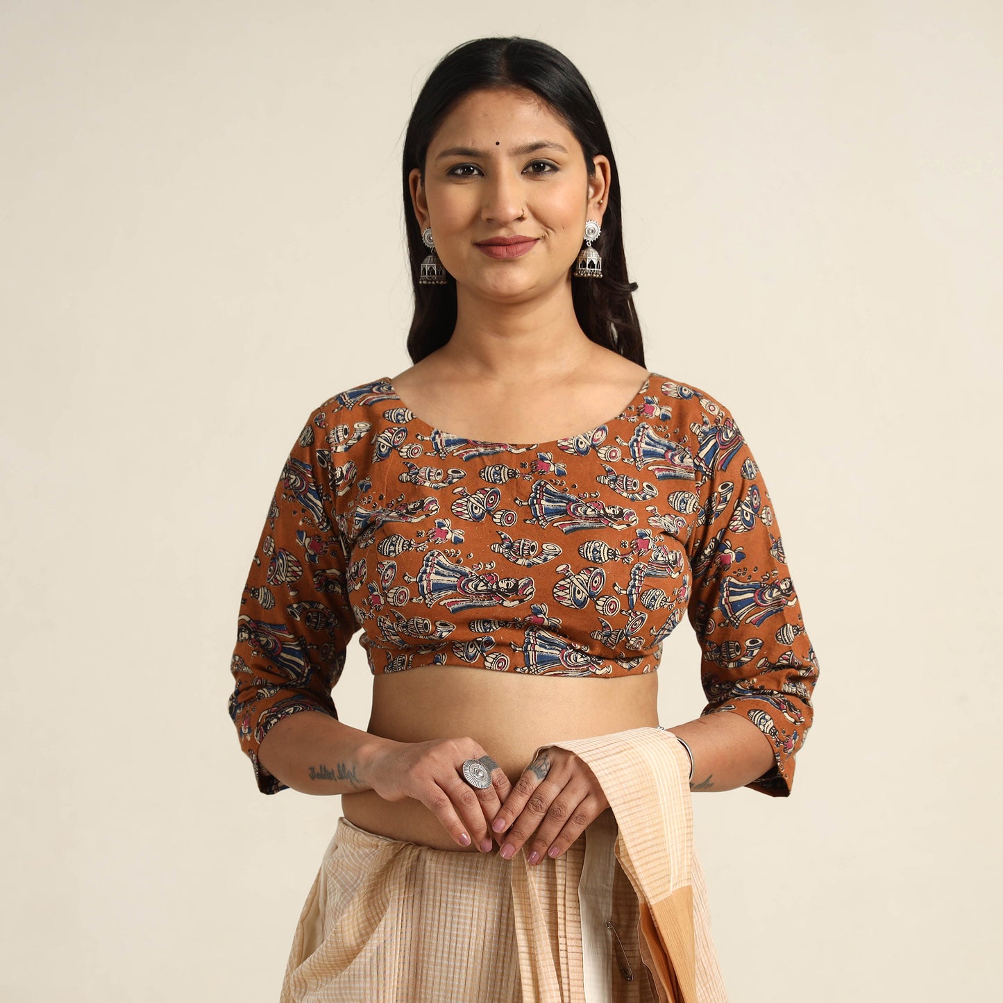 Buy Kalamkari Printed Cotton Stitched Blouse Online at iTokri.com