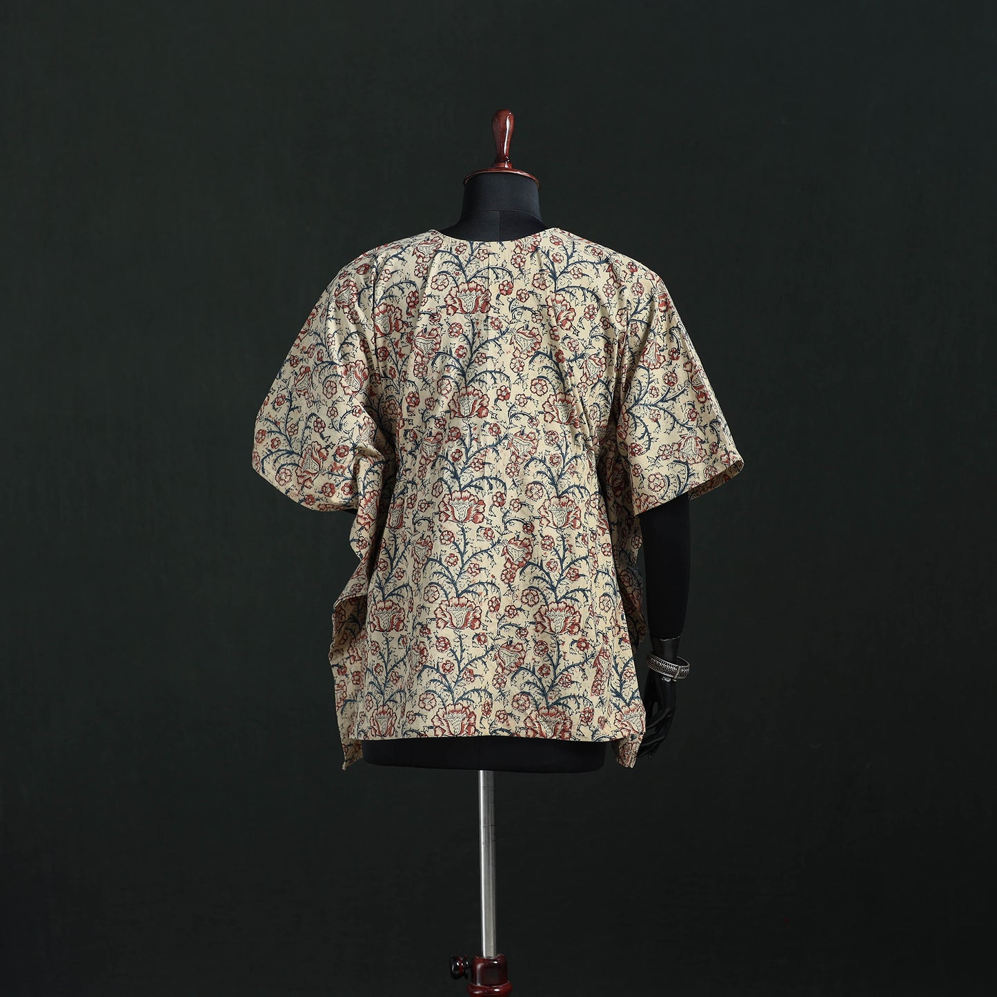 Beige - Kalamkari Hand Block Print Natural Dyed Cotton Kaftan (Short) 18