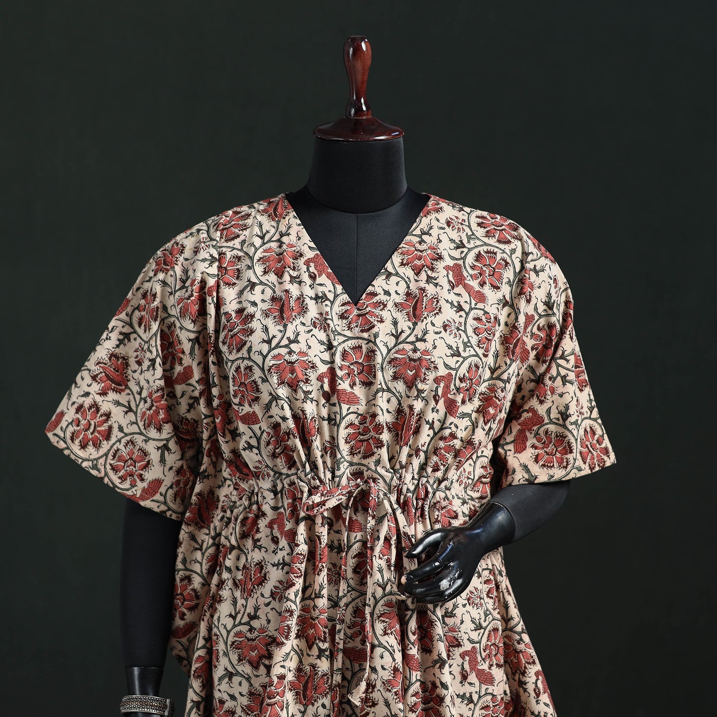 Peach - Kalamkari Hand Block Print Natural Dyed Cotton Kaftan (Short) 19