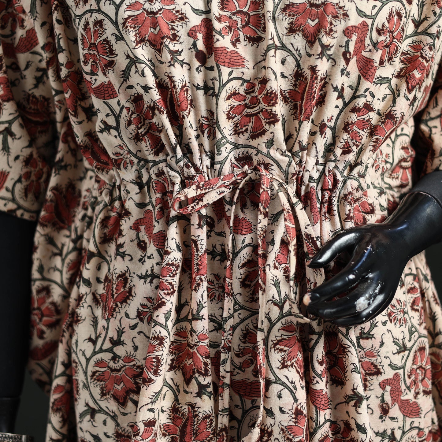 Peach - Kalamkari Hand Block Print Natural Dyed Cotton Kaftan (Short) 19
