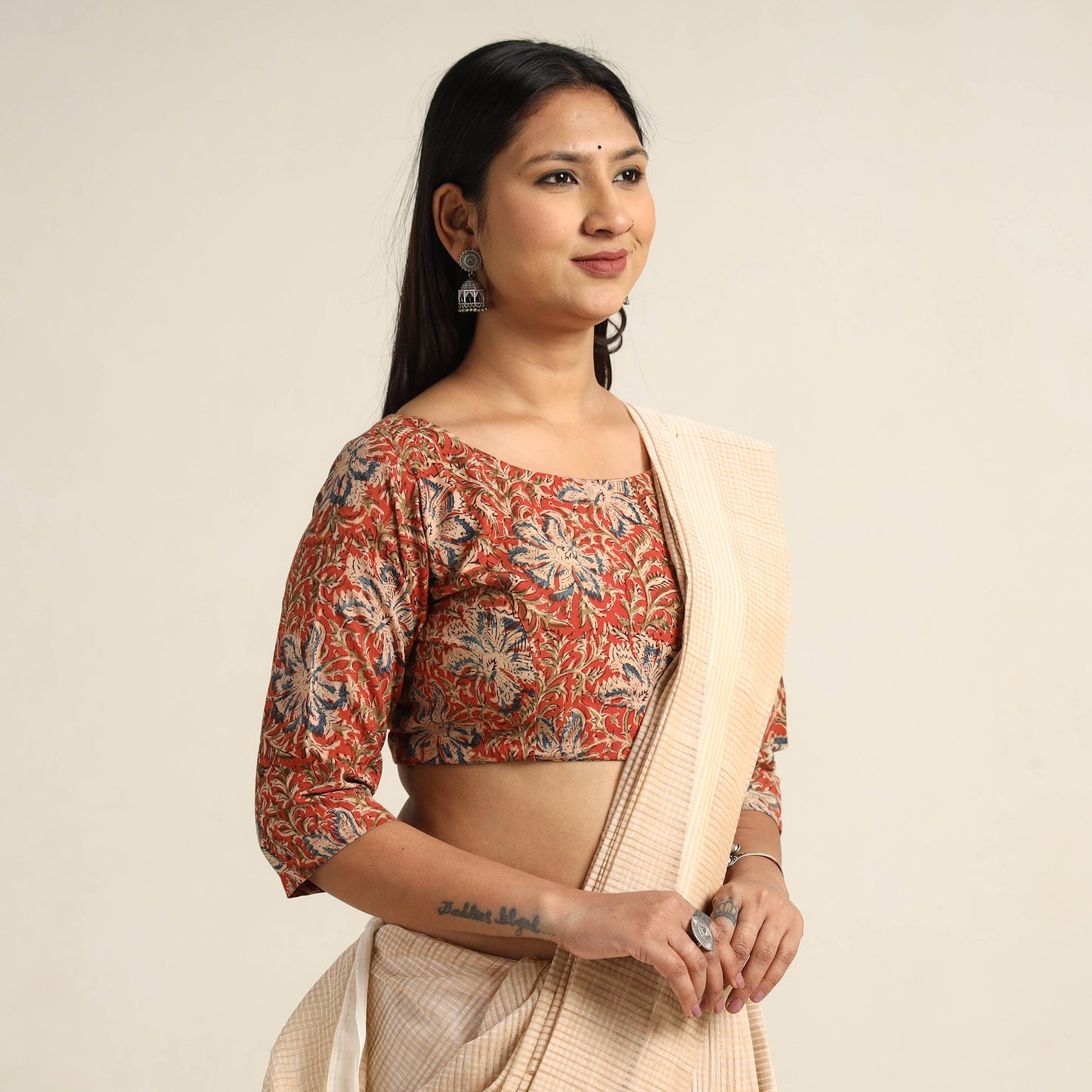 Orange - Pedana Kalamkari Block Printed Cotton Stitched Blouse 20