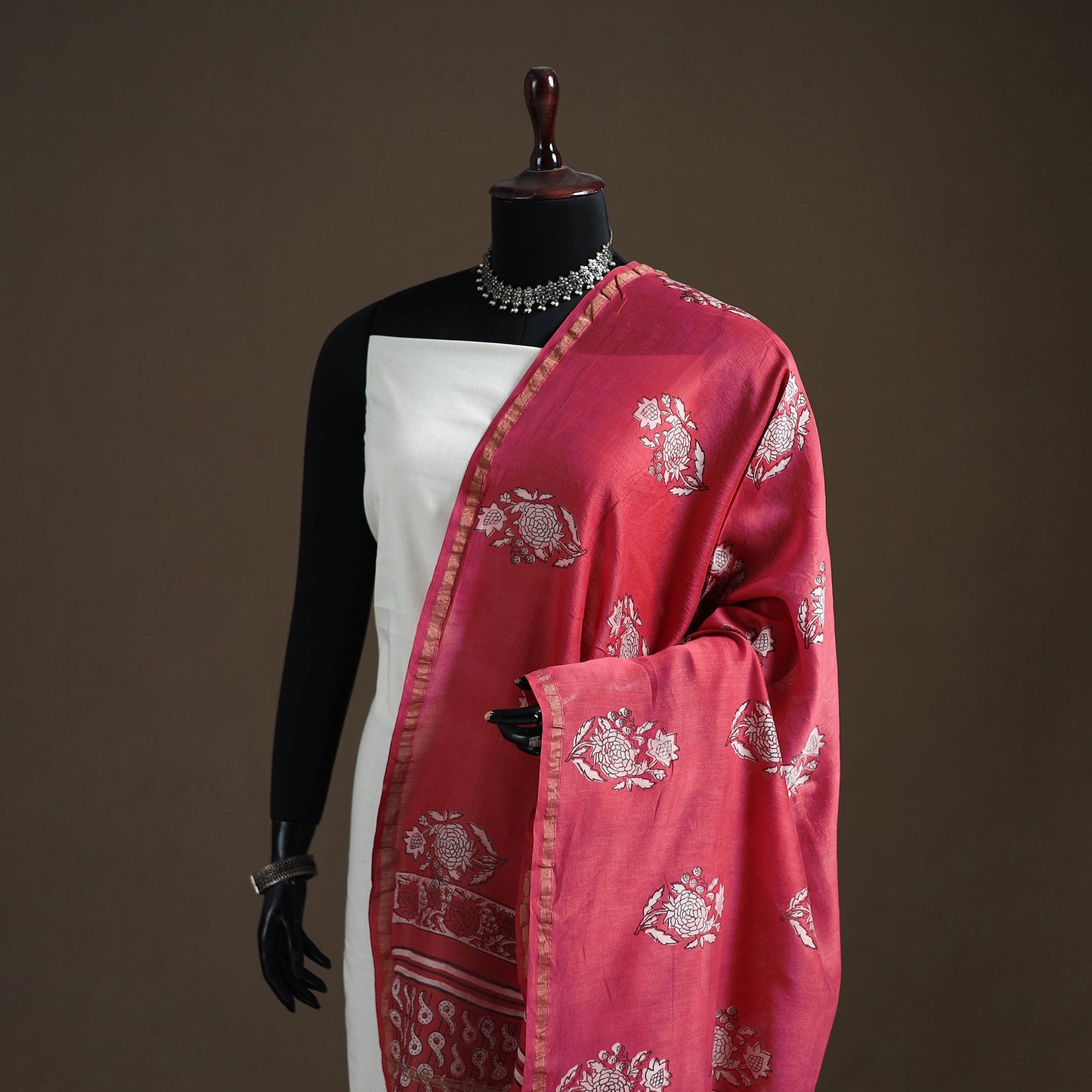 Akola Dabu Hand Block Print Chanderi Silk Handloom Dupatta 01