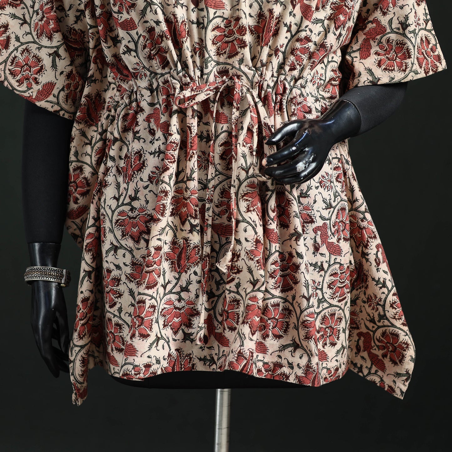 Peach - Kalamkari Hand Block Print Natural Dyed Cotton Kaftan (Short) 19
