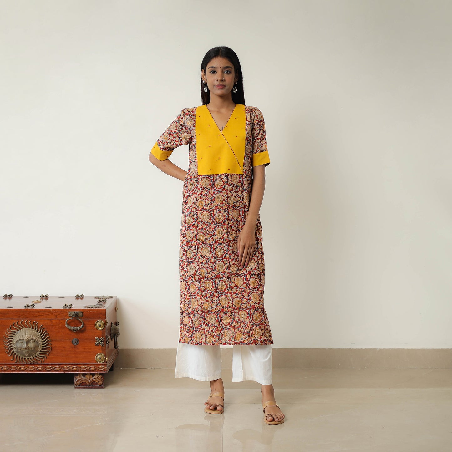 Red - Natural Dyed Block Print Cotton Kalamkari Kurta 04