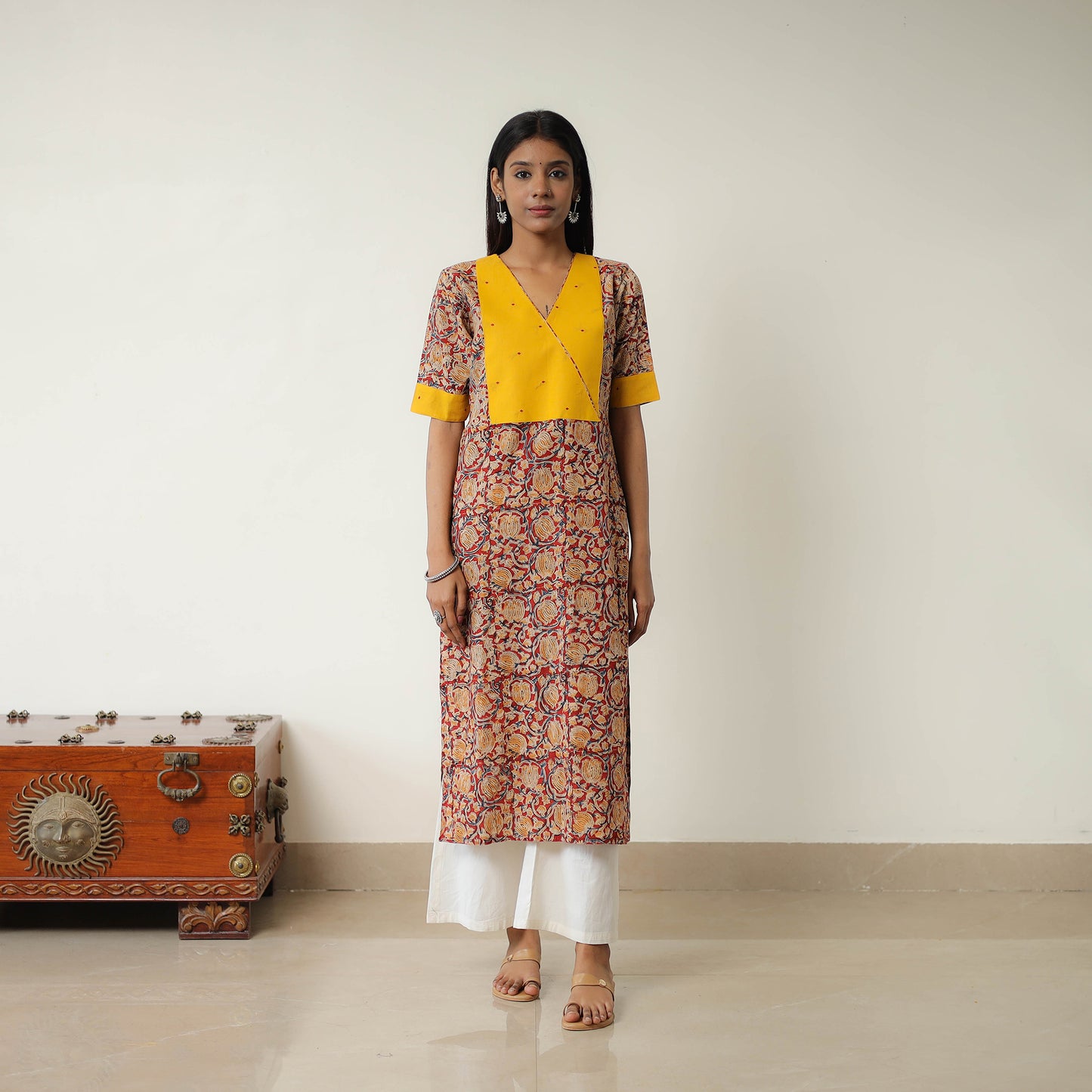 Red - Natural Dyed Block Print Cotton Kalamkari Kurta 04