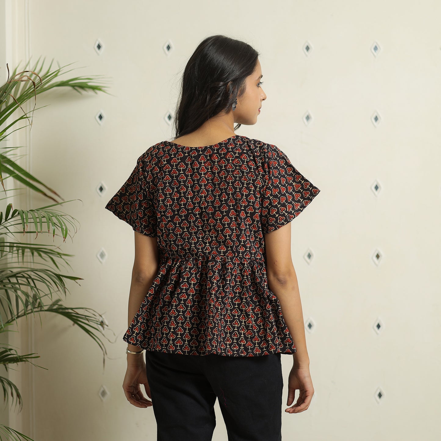 Black Ajrakh Block Printed Cotton Crop Top
