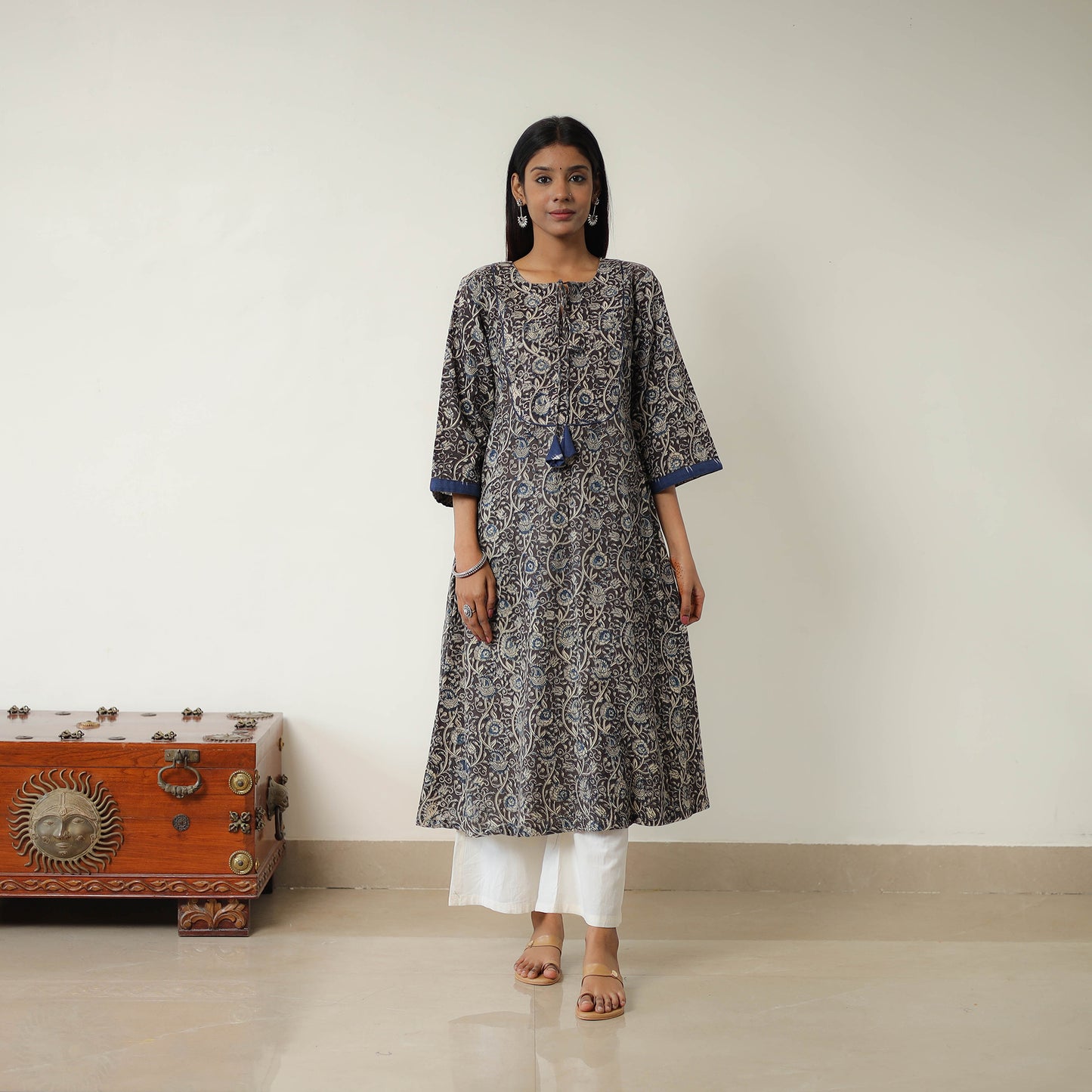 Black - Natural Dyed Block Print Cotton Kalamkari Kurta 09