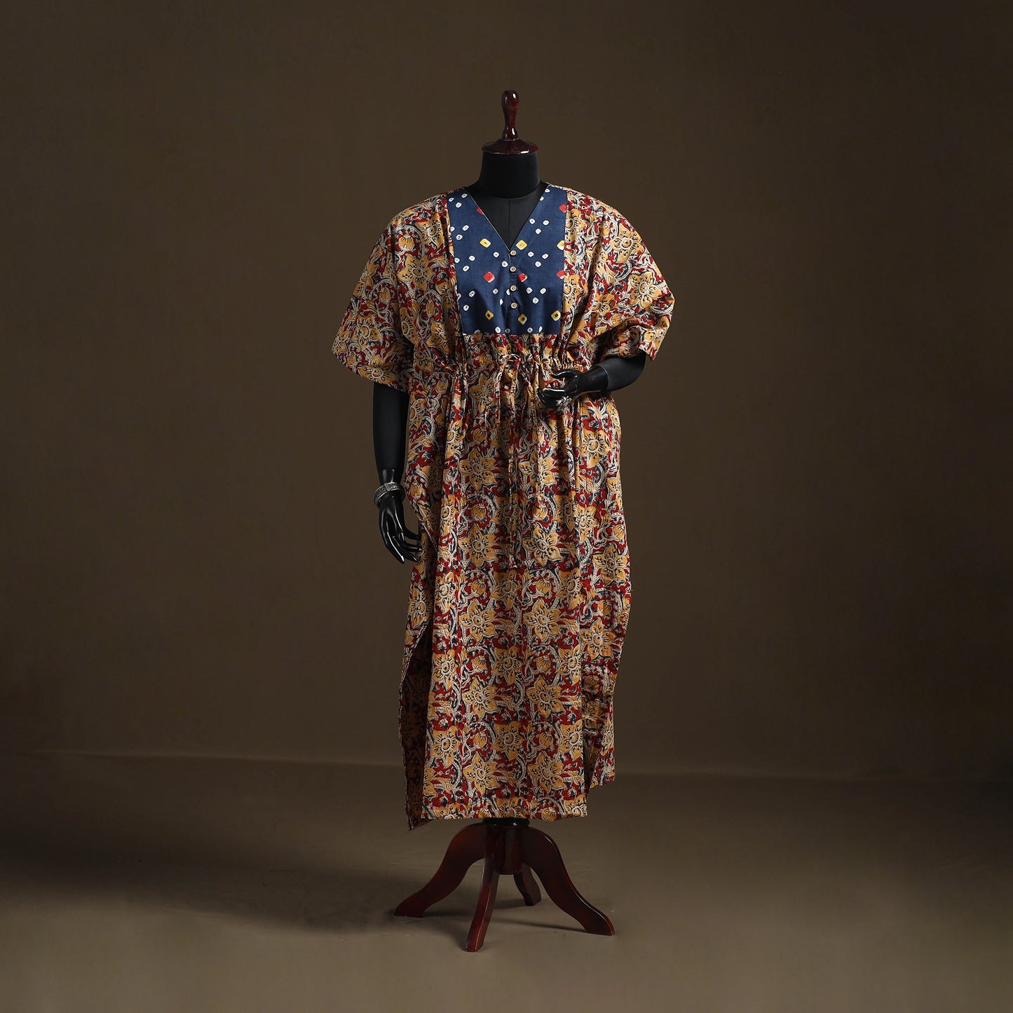 Natural Dyed Hand Block Kalamkari Print Patchwork Cotton Kaftan (Long) 72