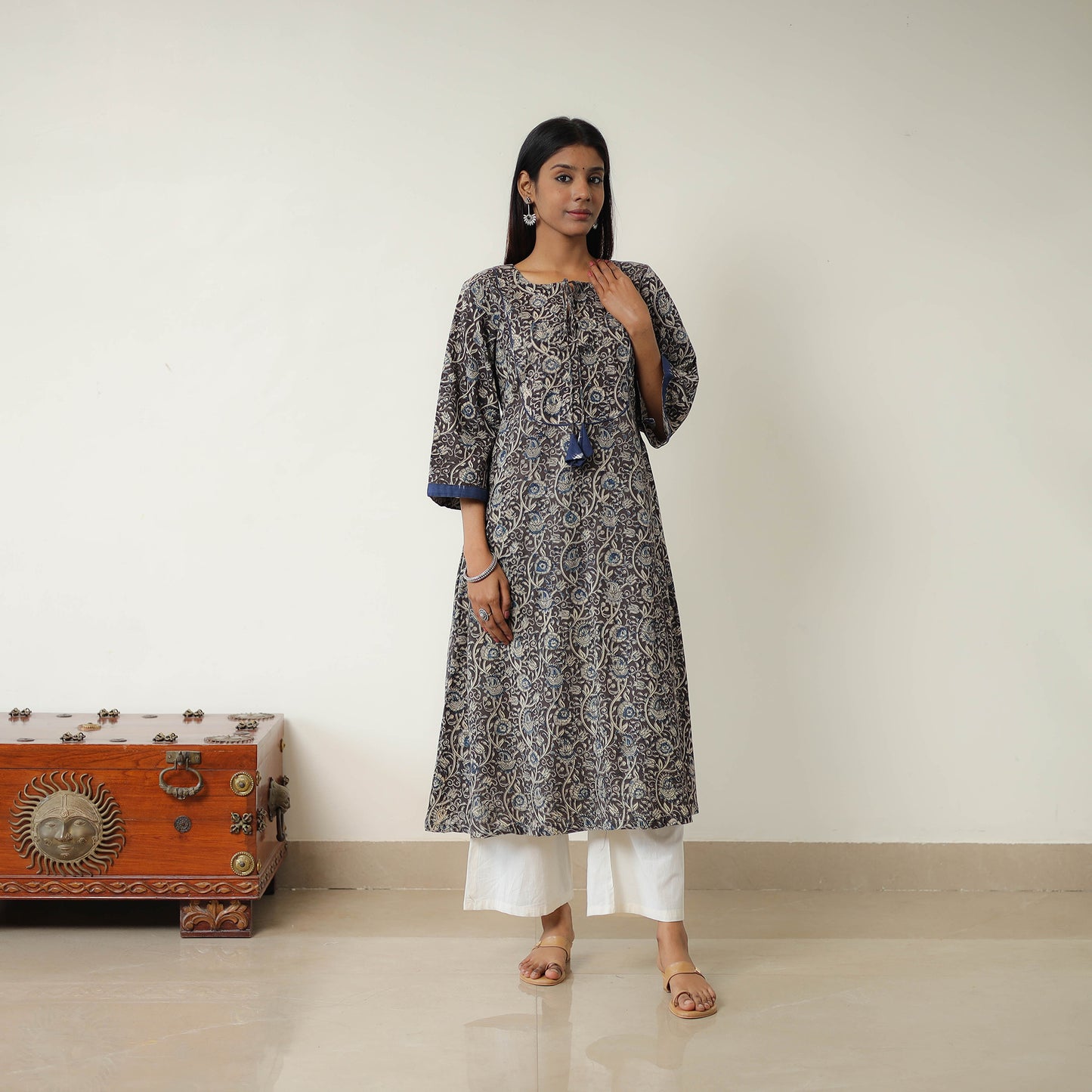 Black - Natural Dyed Block Print Cotton Kalamkari Kurta 09