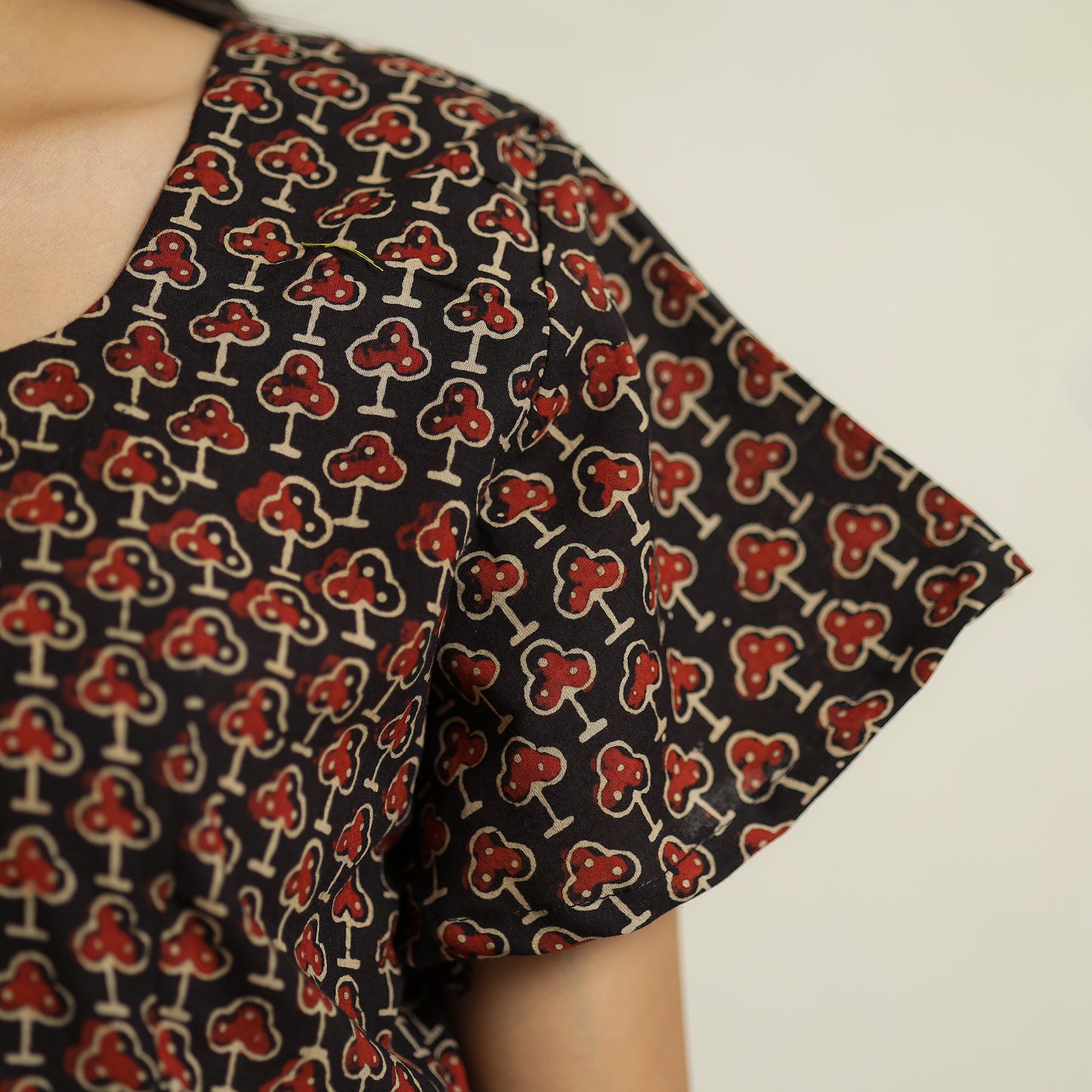 Black Ajrakh Block Printed Cotton Crop Top