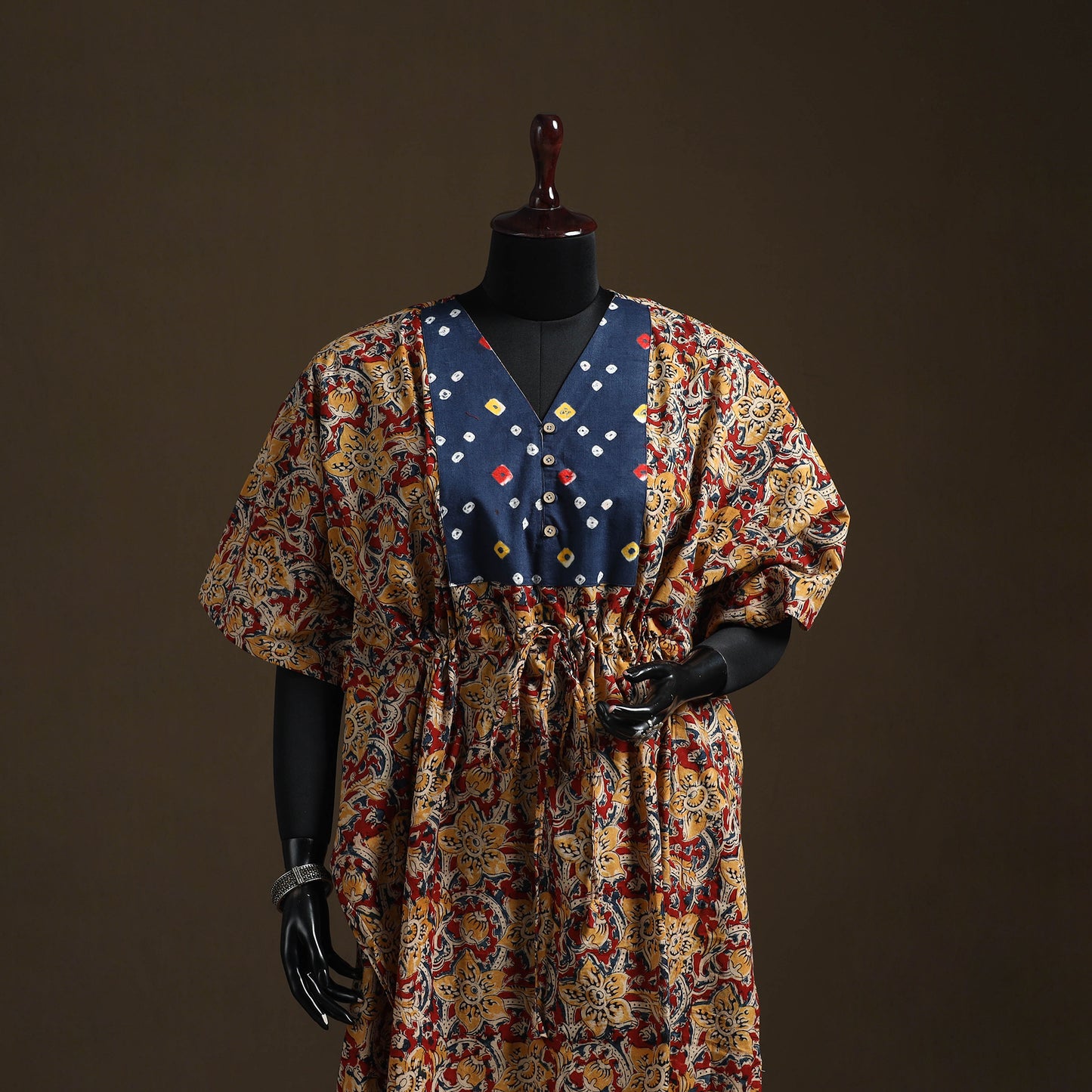 Natural Dyed Hand Block Kalamkari Print Patchwork Cotton Kaftan (Long) 72