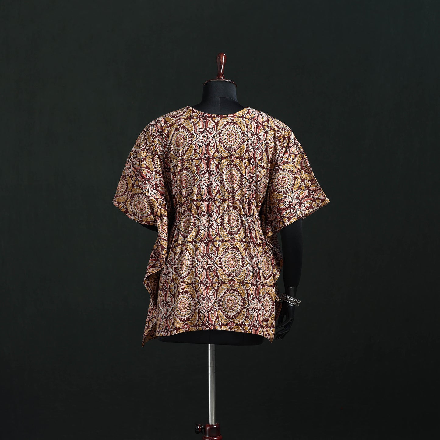 Brown - Kalamkari Hand Block Print Natural Dyed Cotton Kaftan (Short) 21