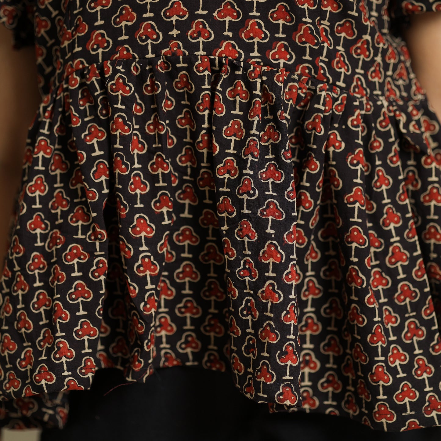 Black Ajrakh Block Printed Cotton Crop Top