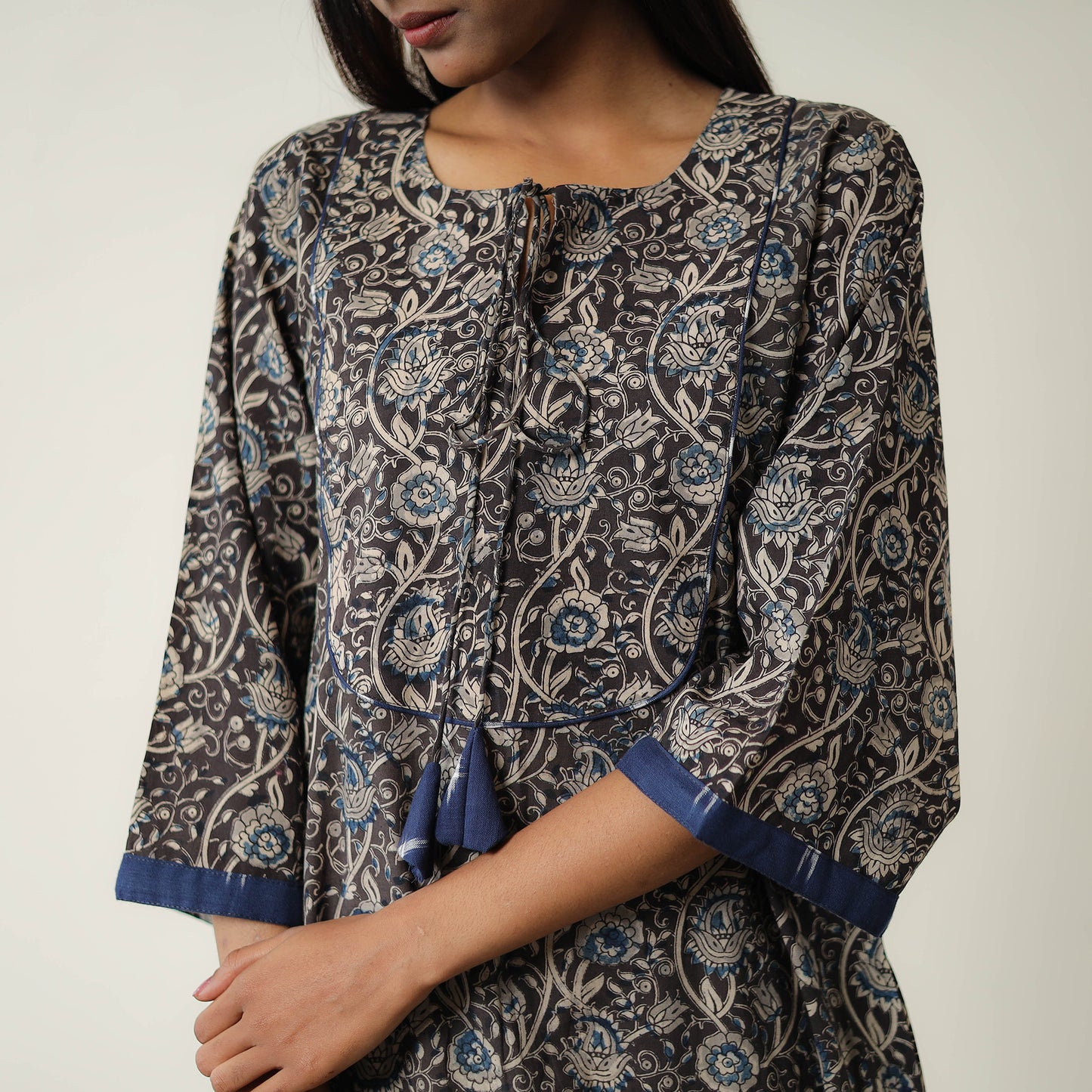 Black - Natural Dyed Block Print Cotton Kalamkari Kurta 09