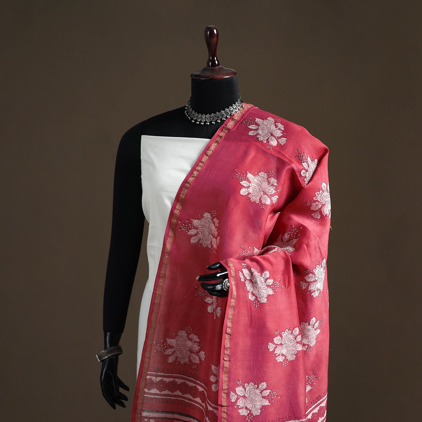 Akola Dabu Hand Block Print Chanderi Silk Handloom Dupatta 05