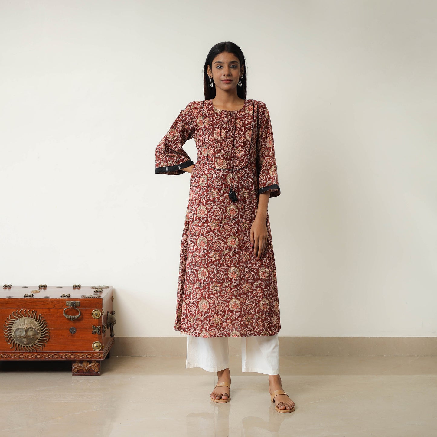 Maroon - Natural Dyed Block Print Cotton Kalamkari Kurta 10