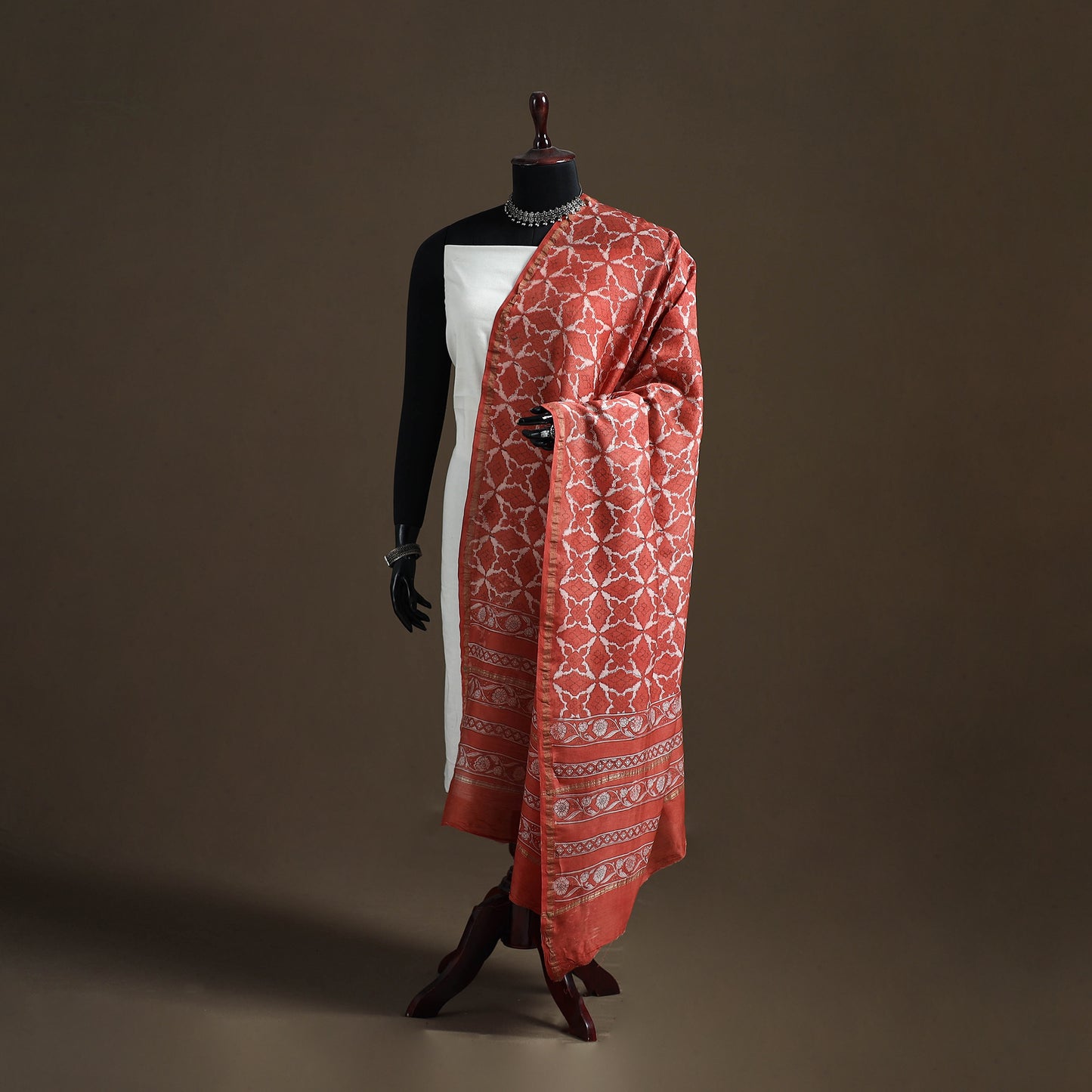 Akola Dabu Hand Block Print Chanderi Silk Handloom Dupatta 06