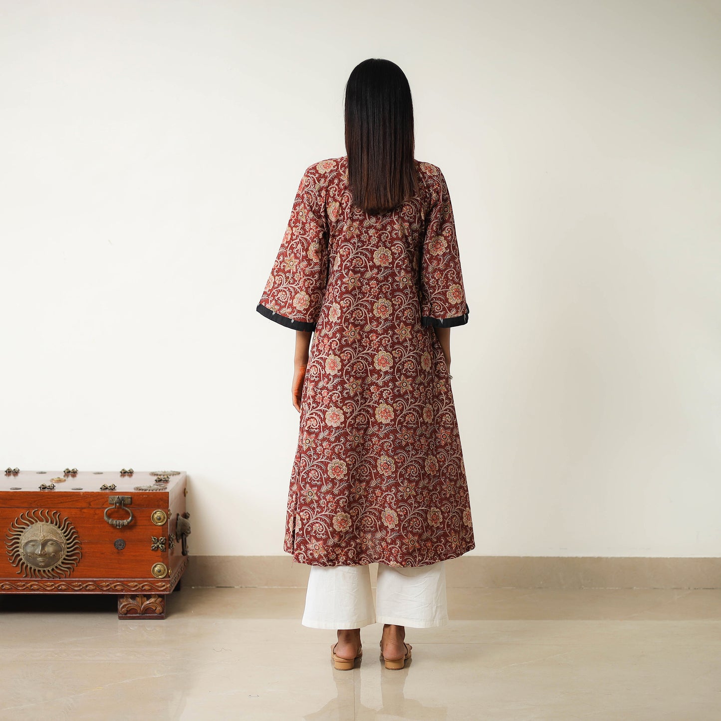 Maroon - Natural Dyed Block Print Cotton Kalamkari Kurta 10