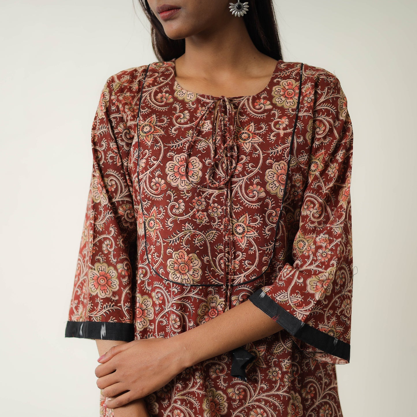 Maroon - Natural Dyed Block Print Cotton Kalamkari Kurta 10