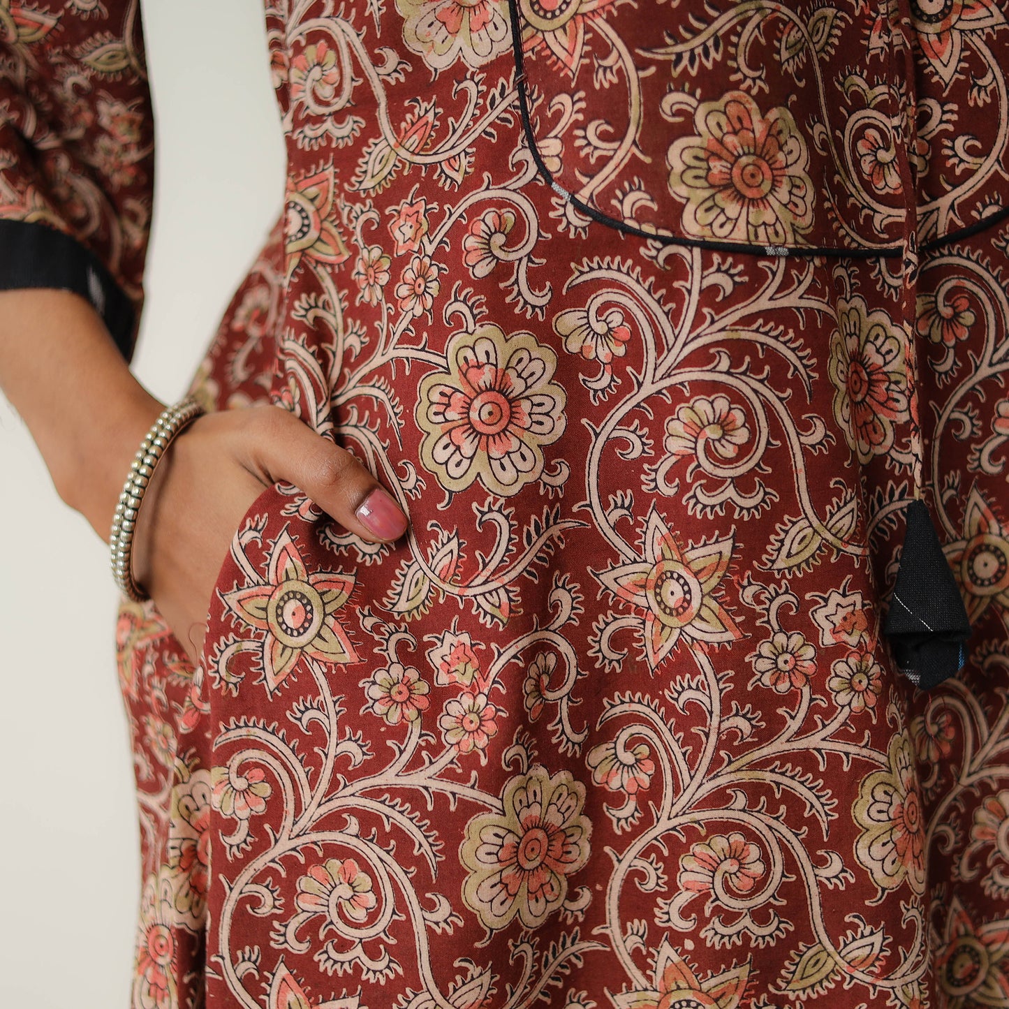 Maroon - Natural Dyed Block Print Cotton Kalamkari Kurta 10