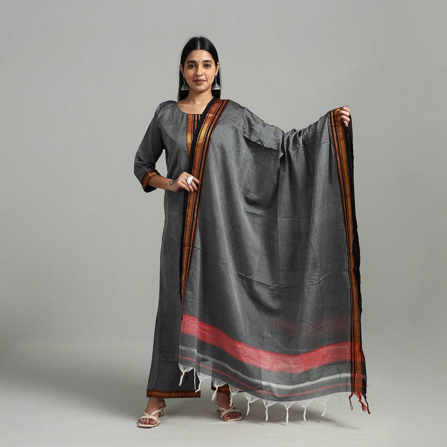 Buy Cotton Grey Dharwad Kurta Set with Palazzo & Dupatta