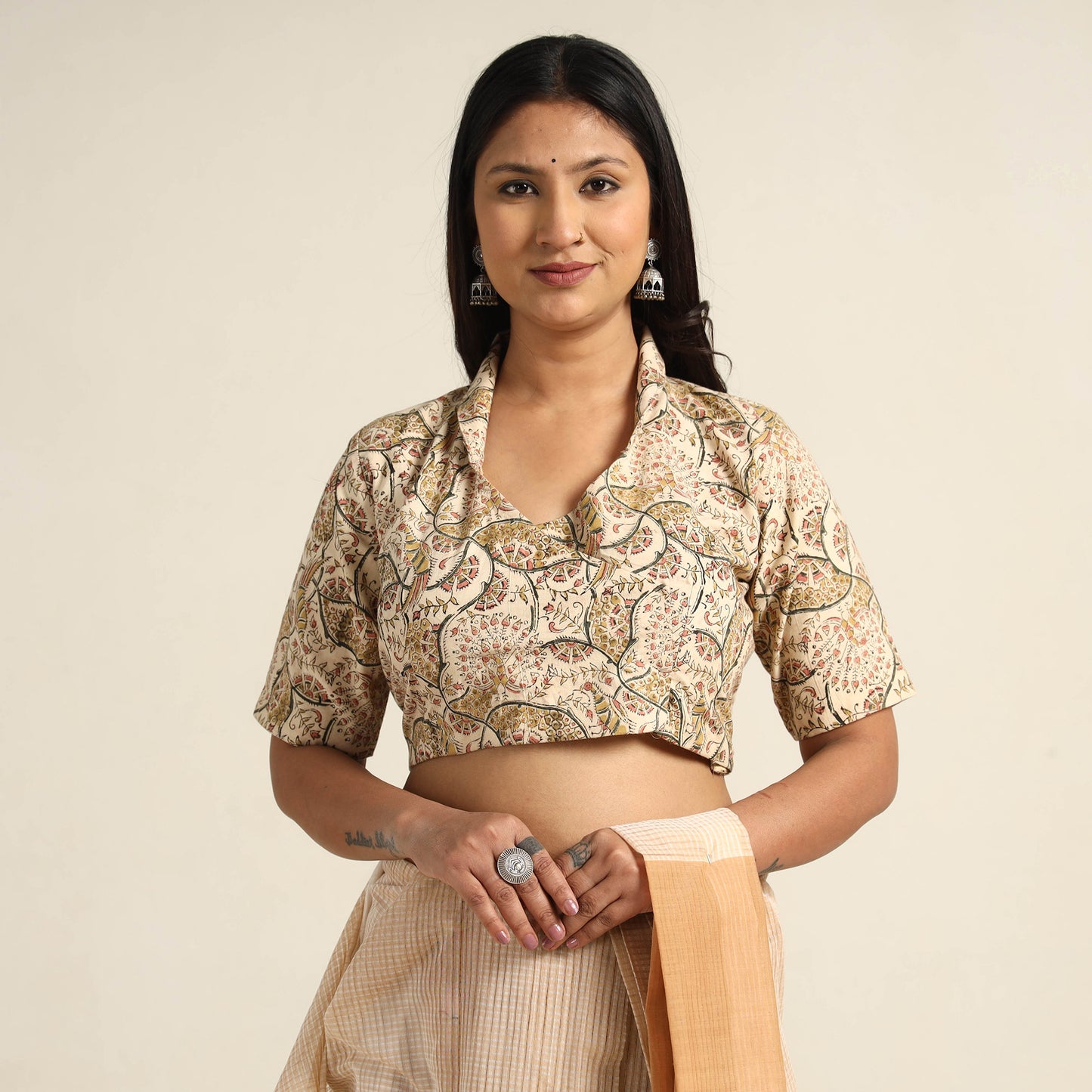 Buy Pedana Kalamkari Block Printed Cotton Stitched Blouse Online at iTokri.com