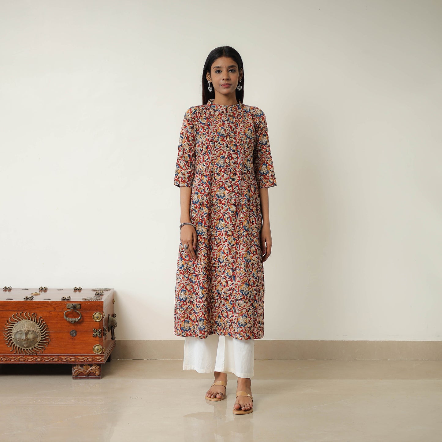 Red - Natural Dyed Block Print Cotton Kalamkari Kurta 12
