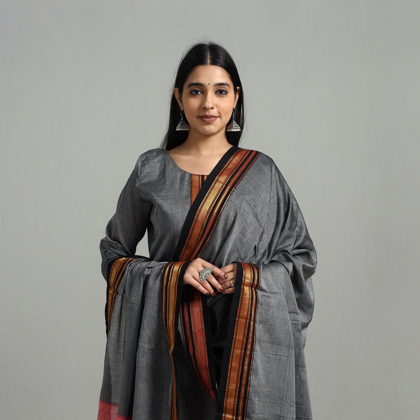 Buy Cotton Grey Dharwad Kurta Set with Palazzo & Dupatta