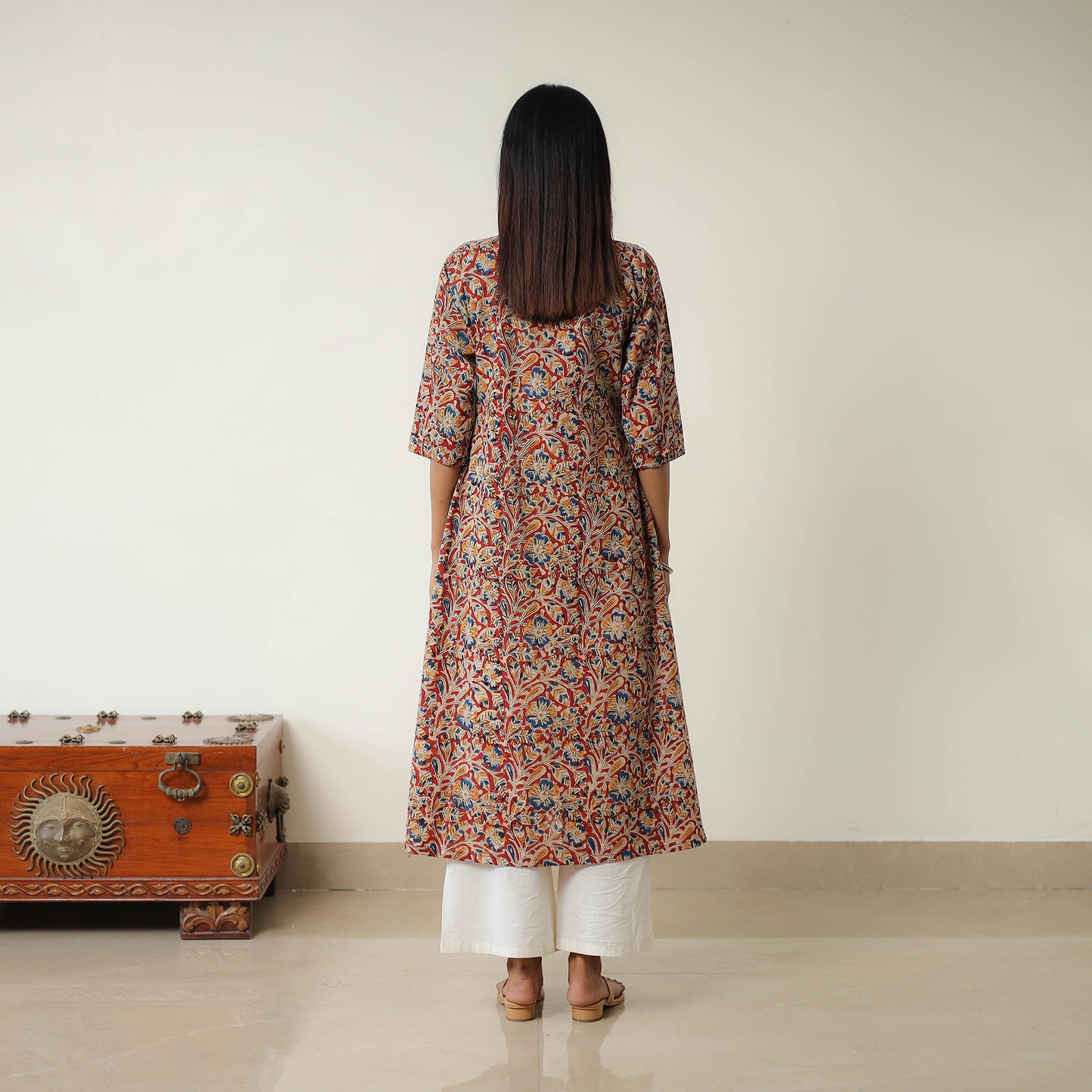 Red - Natural Dyed Block Print Cotton Kalamkari Kurta 12