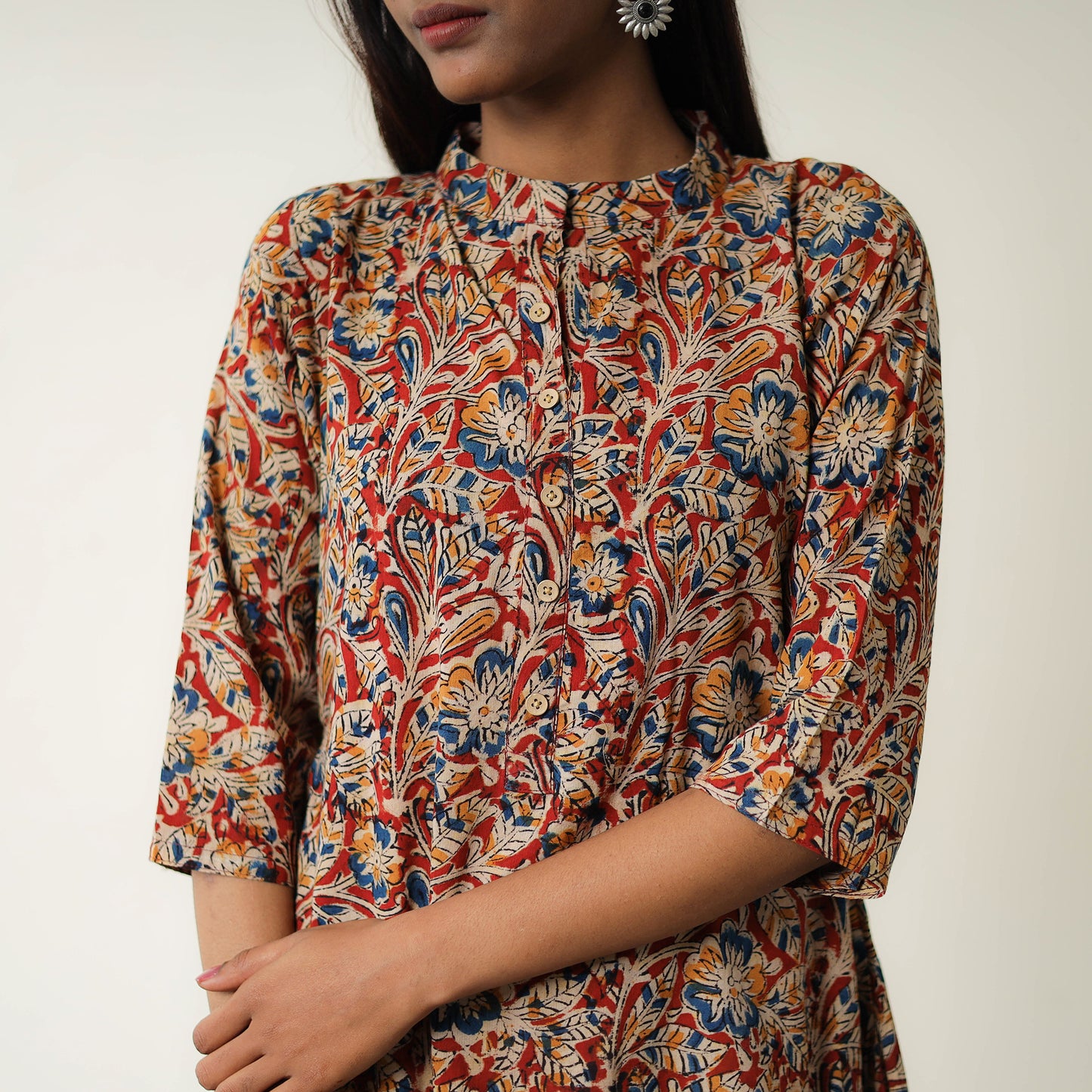 Red - Natural Dyed Block Print Cotton Kalamkari Kurta 12
