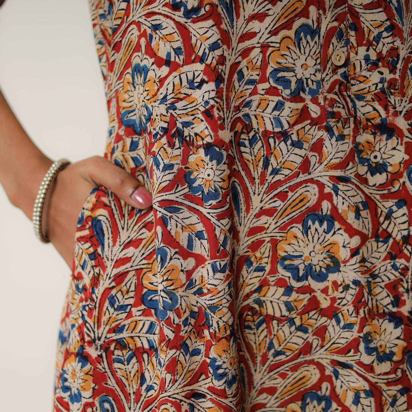 Red - Natural Dyed Block Print Cotton Kalamkari Kurta 12