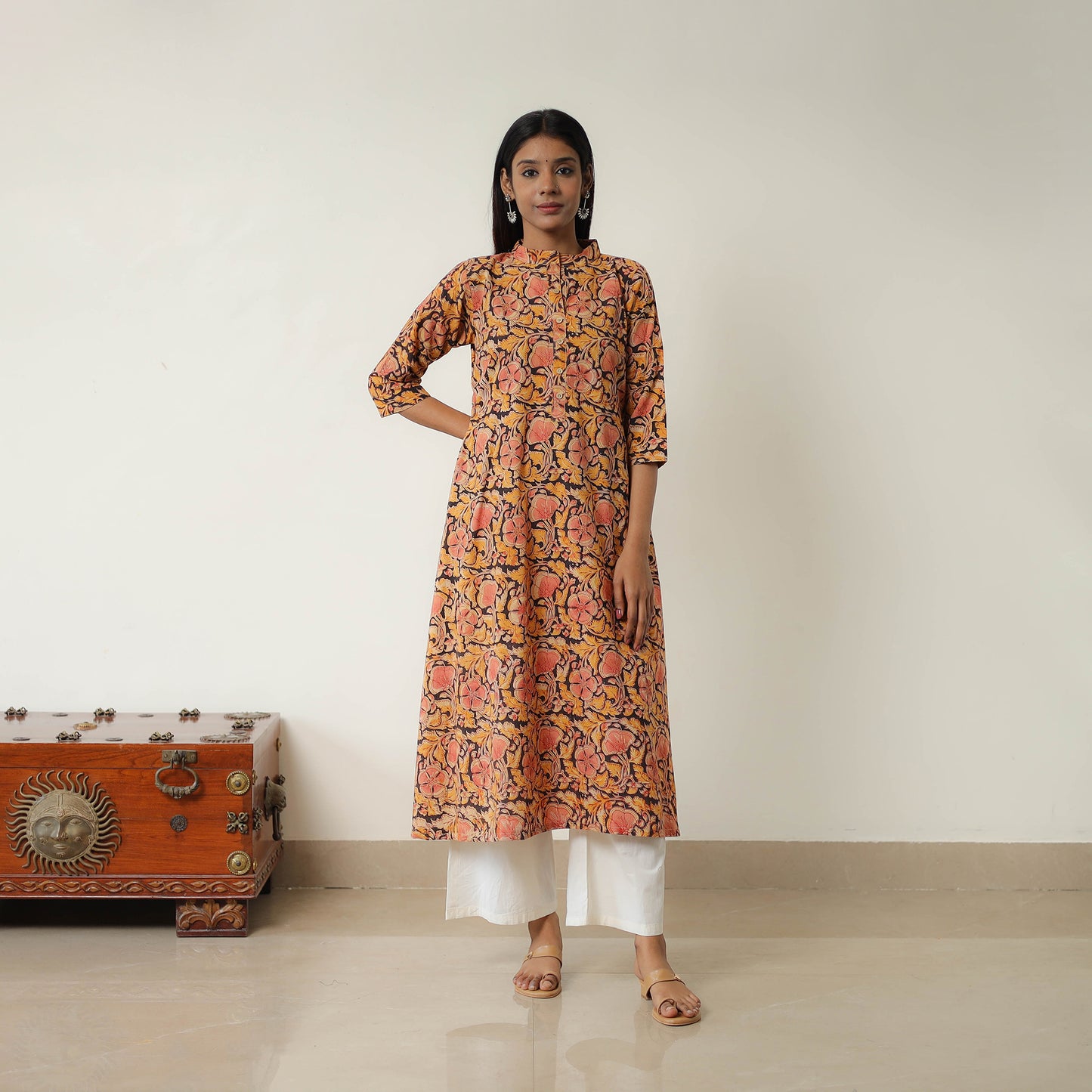 Orange - Natural Dyed Block Print Cotton Kalamkari Kurta 11