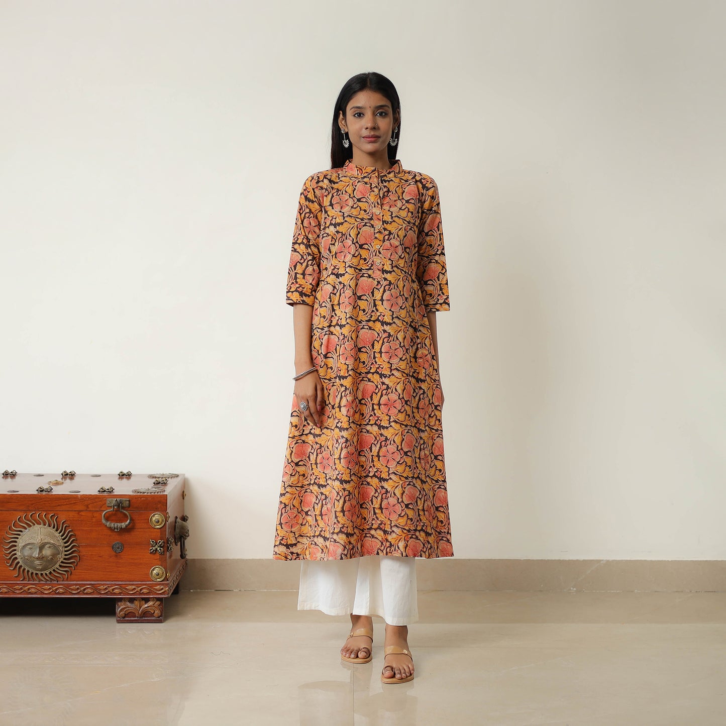 Orange - Natural Dyed Block Print Cotton Kalamkari Kurta 11