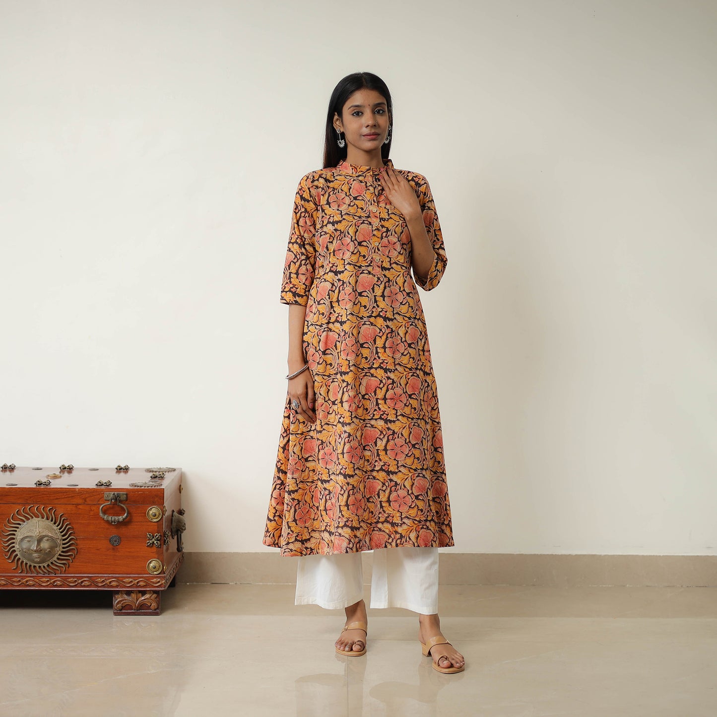 Orange - Natural Dyed Block Print Cotton Kalamkari Kurta 11