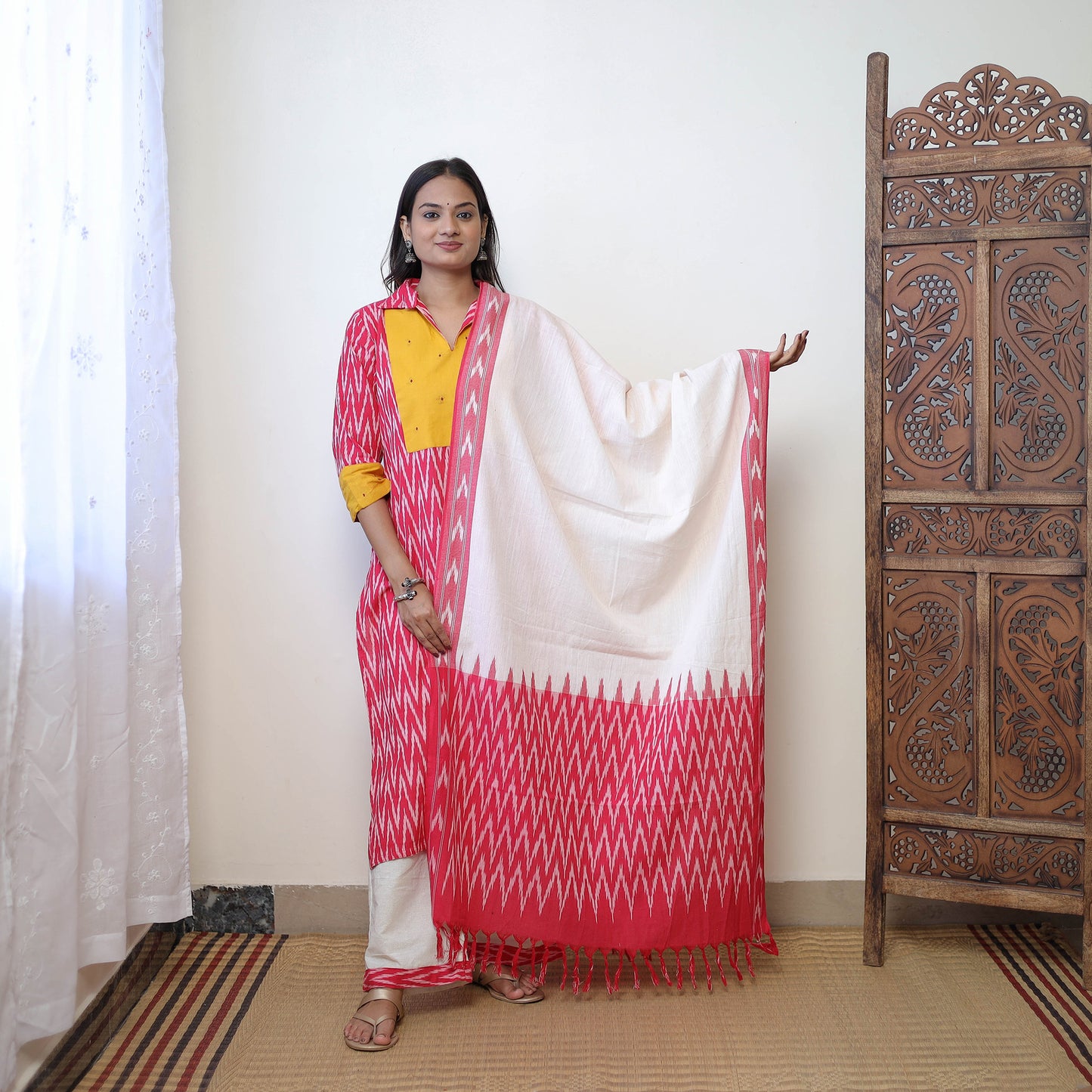 Pink - Handloom Cotton Pochampally Ikat Kurta Set 01