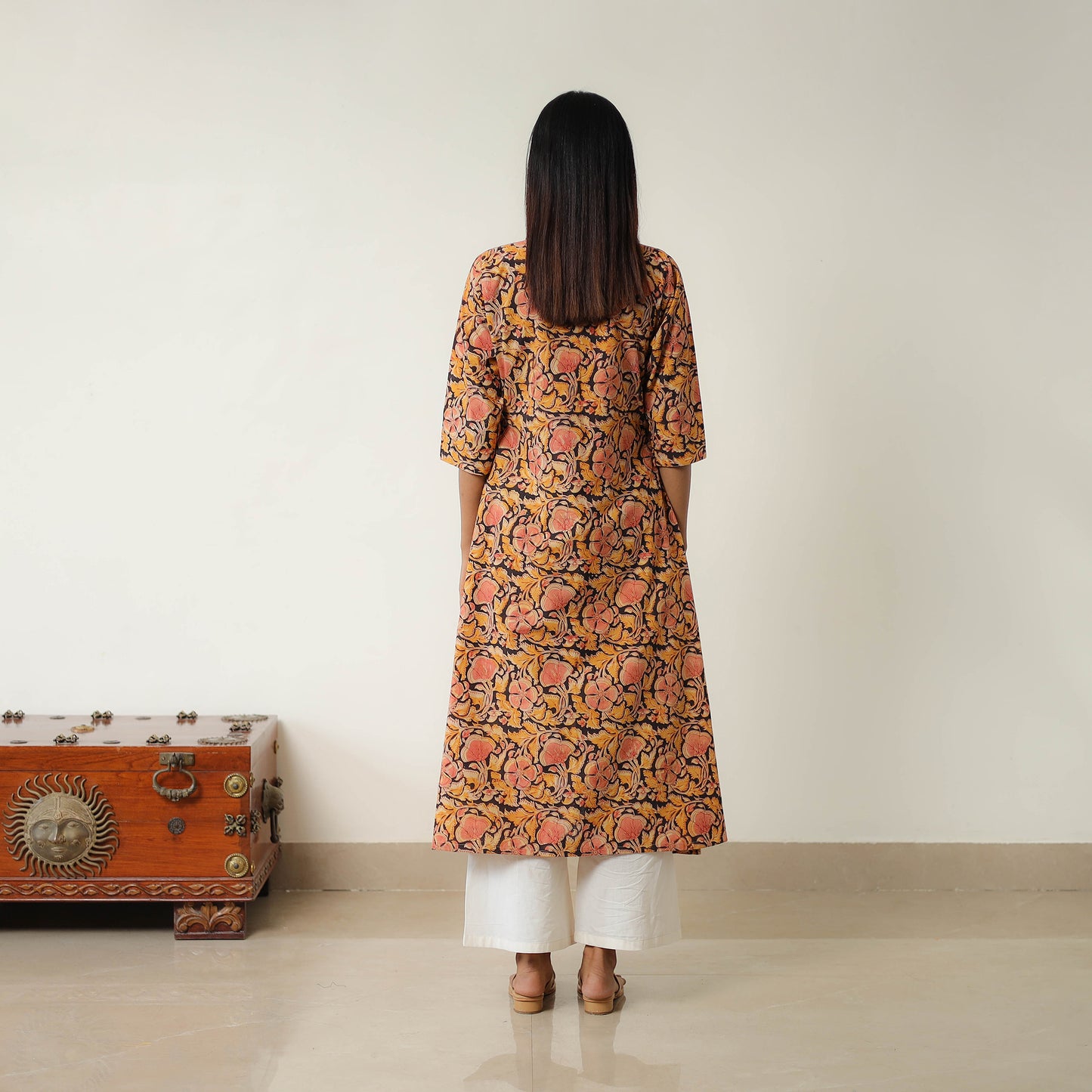Orange - Natural Dyed Block Print Cotton Kalamkari Kurta 11
