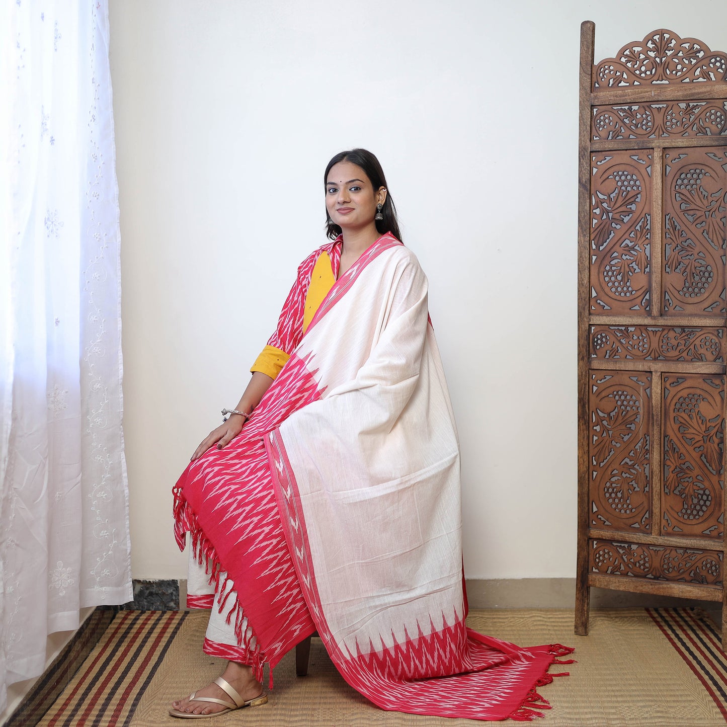 Pink - Handloom Cotton Pochampally Ikat Kurta Set 01
