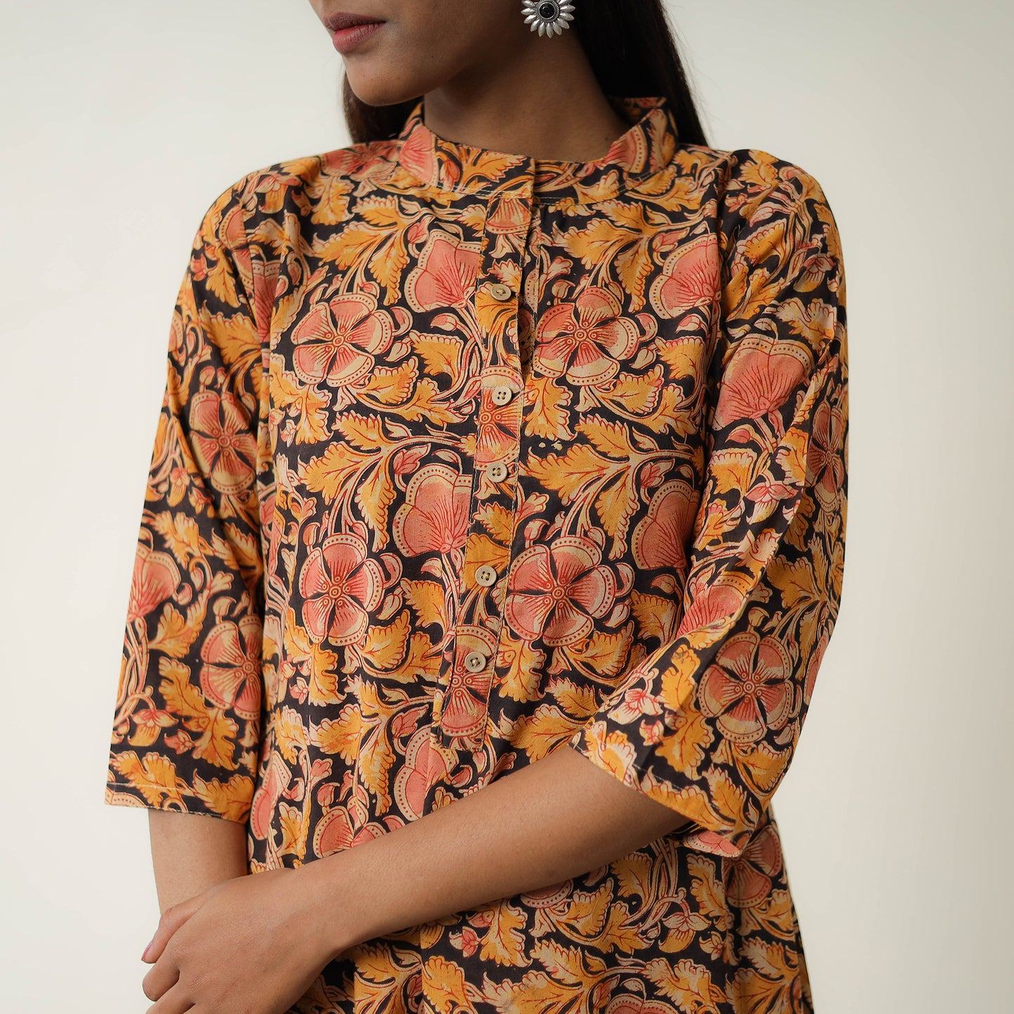 Orange - Natural Dyed Block Print Cotton Kalamkari Kurta 11