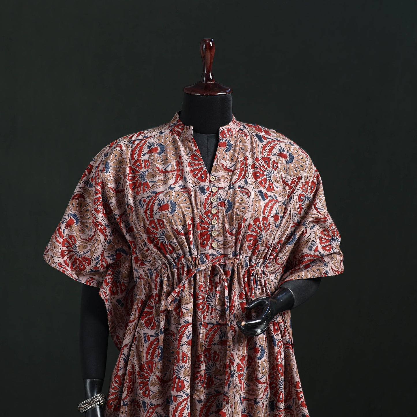 Pink - Kalamkari Hand Block Print Natural Dyed Cotton Kaftan (Short) 26