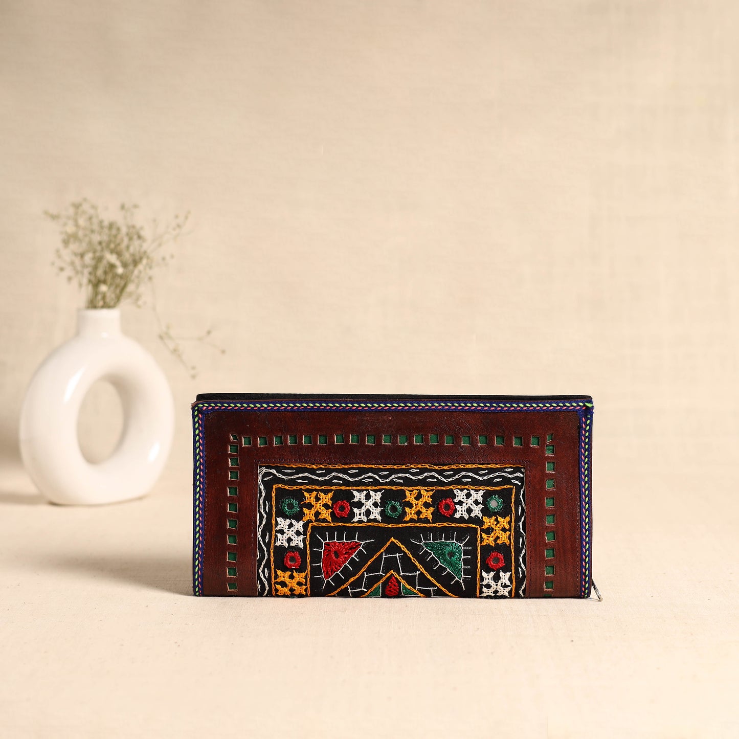 Traditional Kutch Hand Embroidery Leather Clutch / Wallet 45