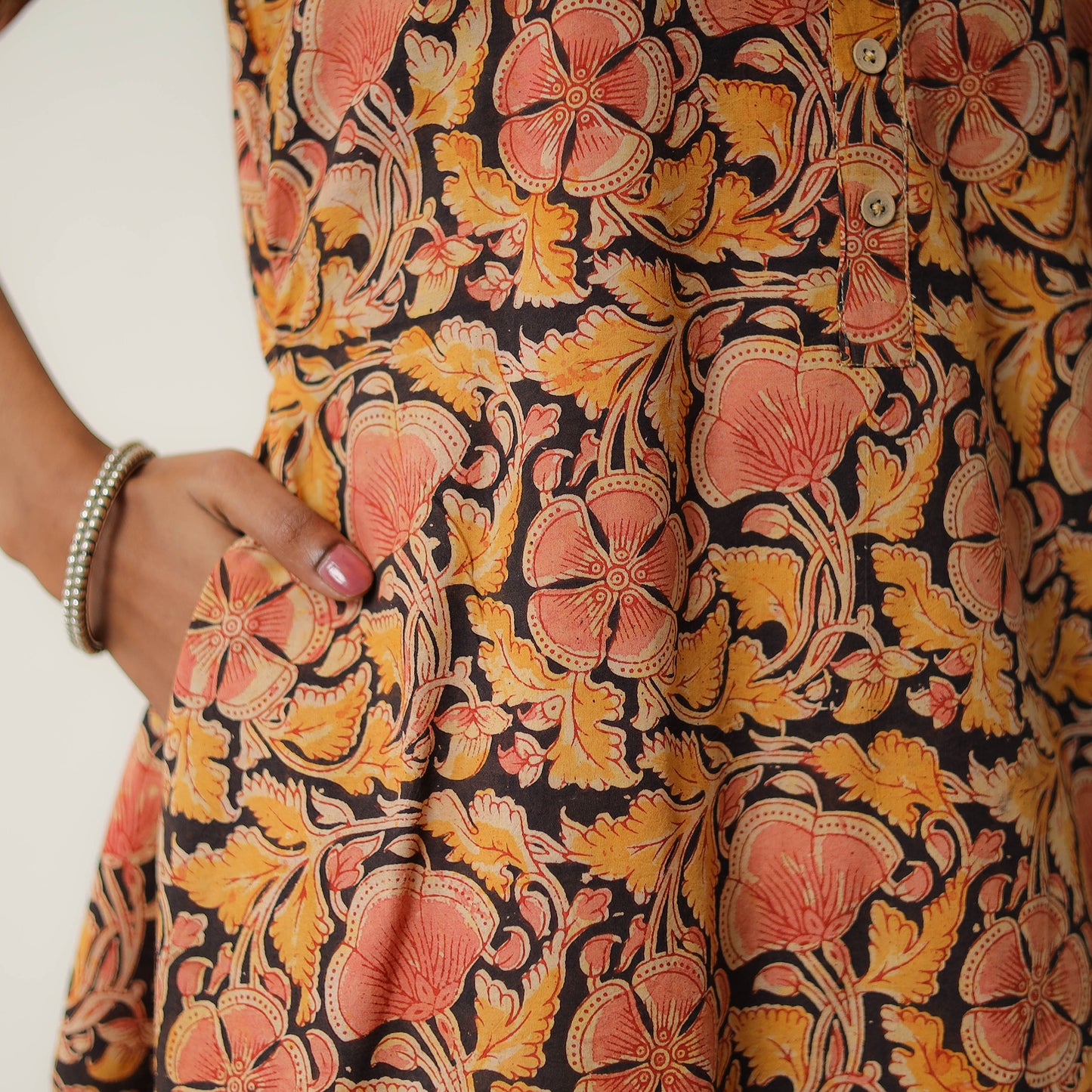 Orange - Natural Dyed Block Print Cotton Kalamkari Kurta 11