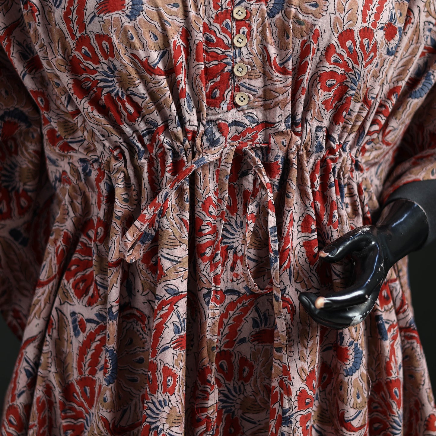 Pink - Kalamkari Hand Block Print Natural Dyed Cotton Kaftan (Short) 26