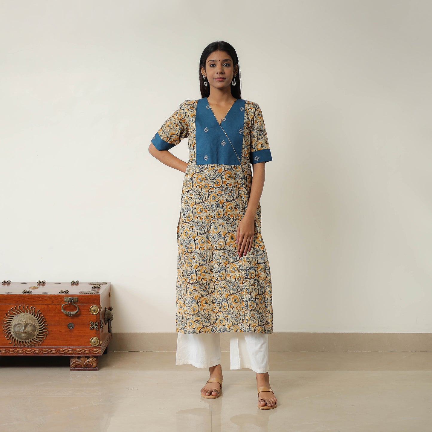 Natural Dyed Block Print Cotton Kalamkari Kurta for Women