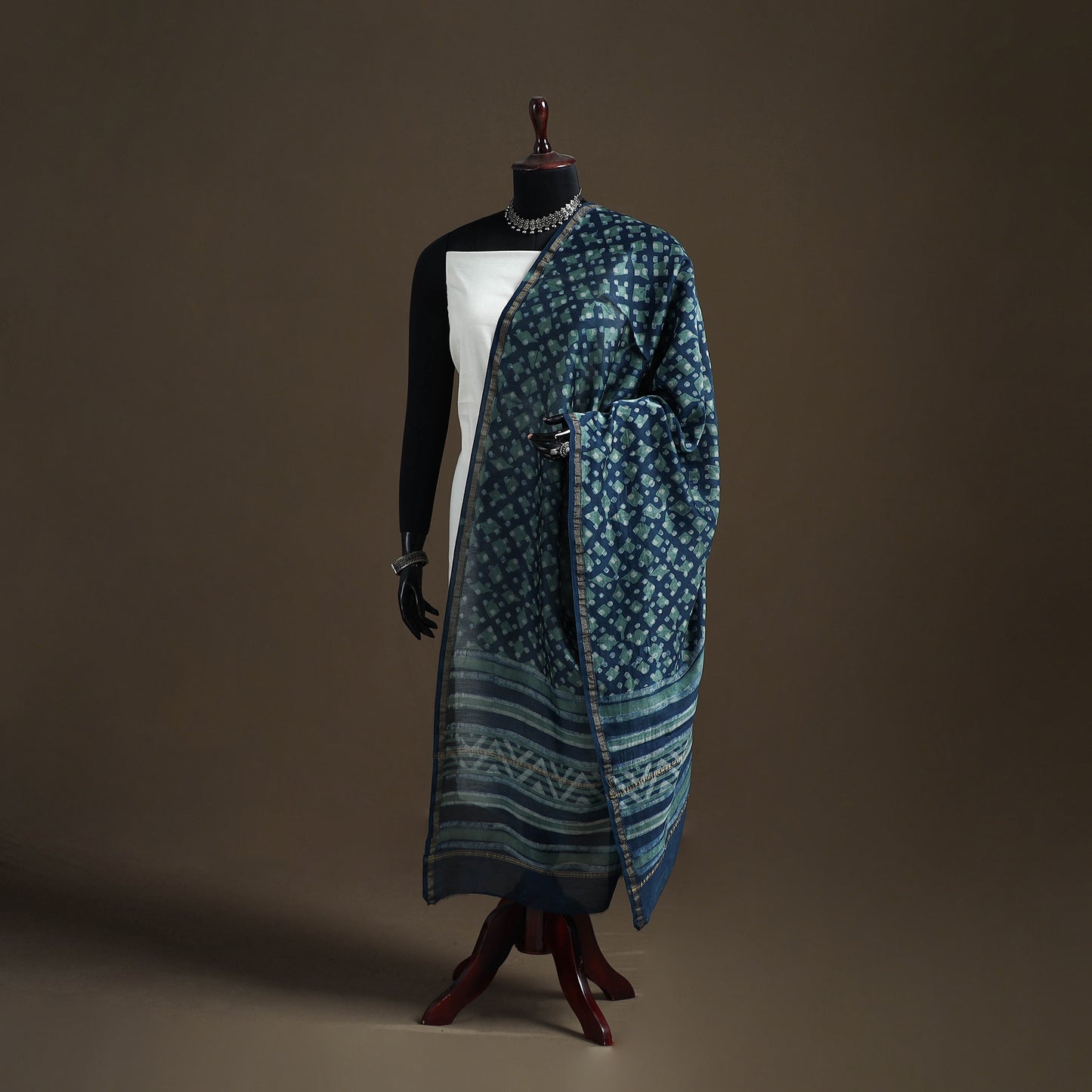 Akola Dabu Hand Block Print Chanderi Silk Handloom Dupatta 11