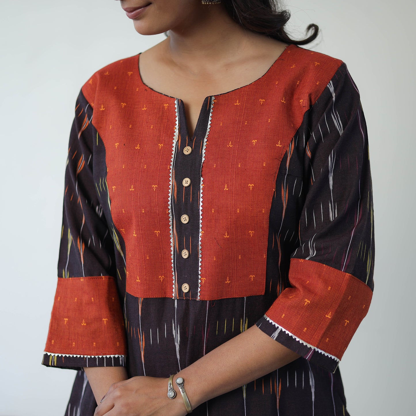 Black Handloom Cotton Pochampally Ikat Kurta Set with Dupatta