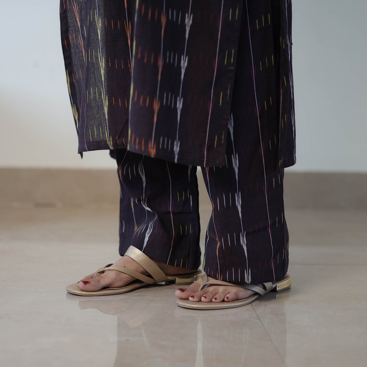 Black Handloom Cotton Pochampally Ikat Kurta Set with Dupatta