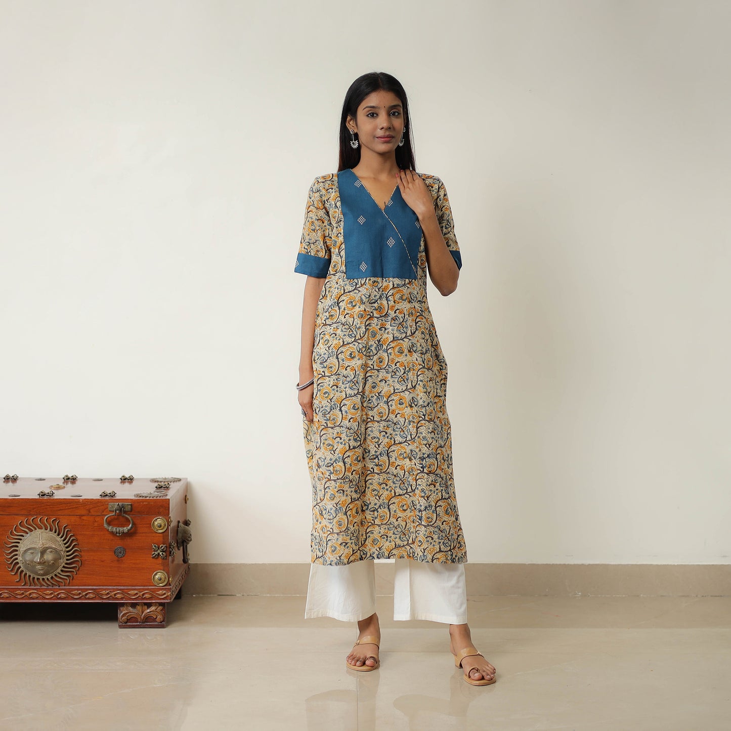 Natural Dyed Block Print Cotton Kalamkari Kurta for Women