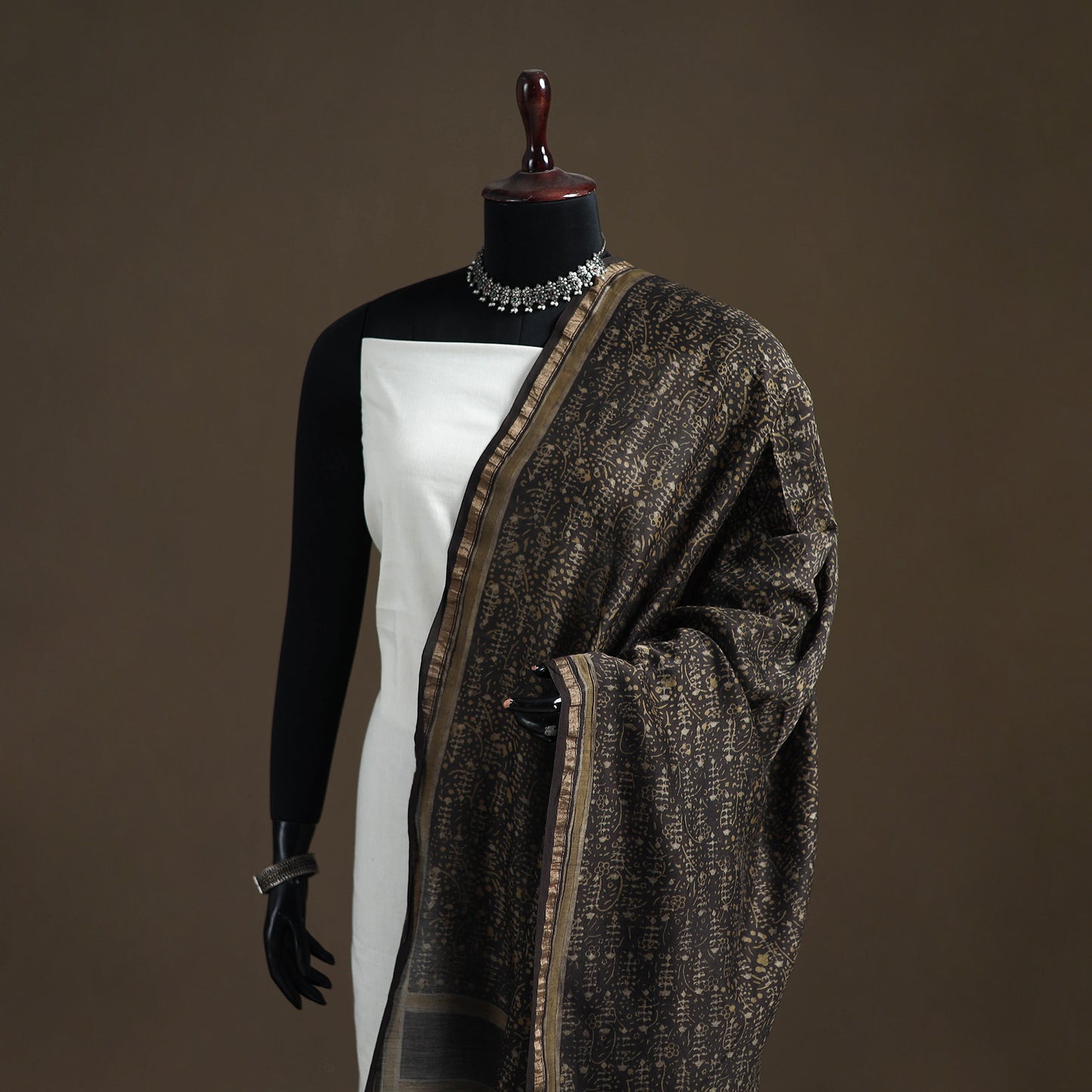 Akola Dabu Hand Block Print Chanderi Silk Handloom Dupatta 12