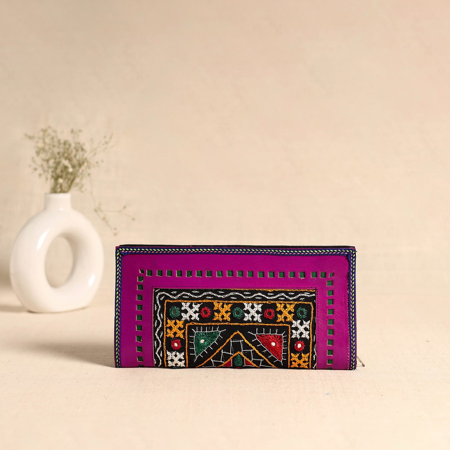 Traditional Kutch Hand Embroidery Leather Clutch / Wallet 47