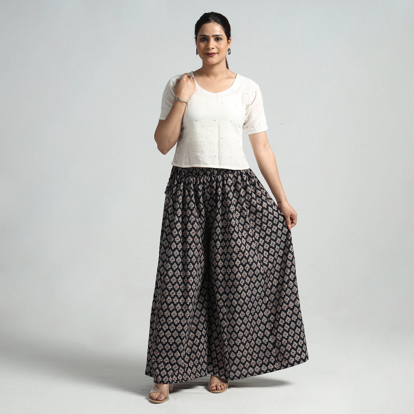 Buy Ajrakh Hand Block Printed Cotton Flared Palazzo Online at iTokri.com